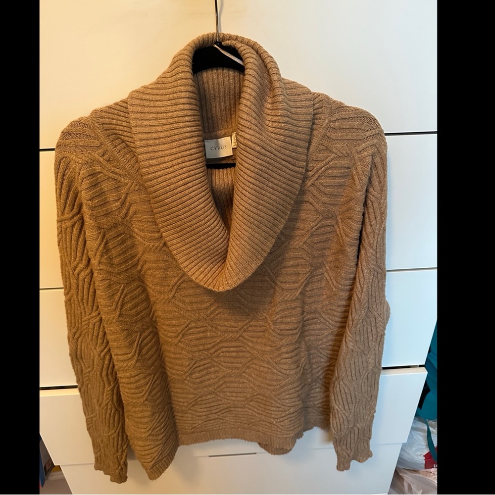 Cozy cowl neck tan sweater size Large